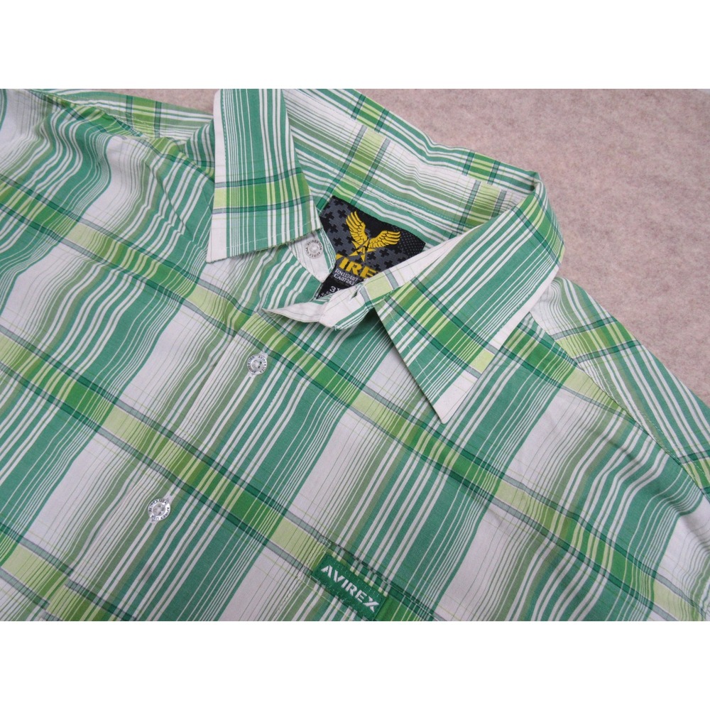 Avirex Mens 3XL Green White Plaid Short Sleeve Button Down Shirt Cotton Blend
